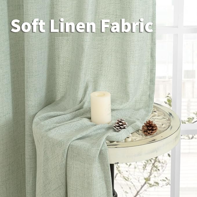 YoungsTex Sage Green Linen Semi Sheer Curtains 45 Inch Length - Image 9
