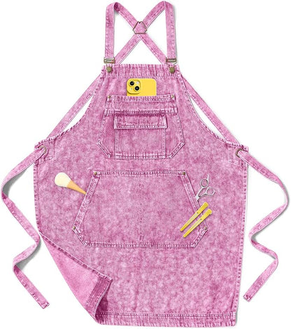 Denim Apron with Pockets for Hair Stylist Gardening Craftsmen Barista Women by Vammcht