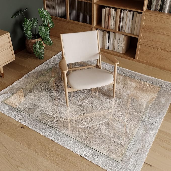 Koonmi Tempered Glass Chair Mat 45"x53" - Premium Office Chair Mat for Hardwood Floors & Low-Pile Carpet with 4 Non-Slip Pads - Thick Scratch-Resistant Surface