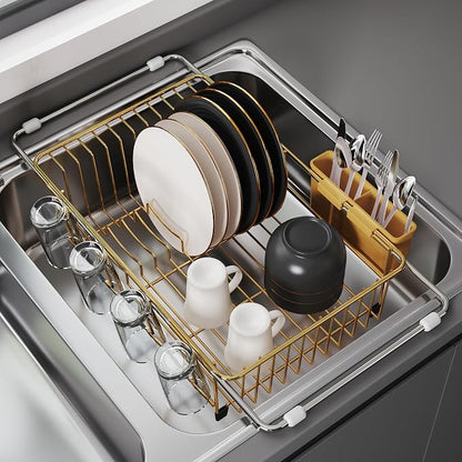 JASIWAY Sink Dish Drying Rack, Expandable Stainless Steel Dish Rack Over Sink by JASIWAY
