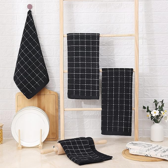 Homaxy 100% Cotton Terry Kitchen Towels, Checkered Designed, Soft and Super - Image 8
