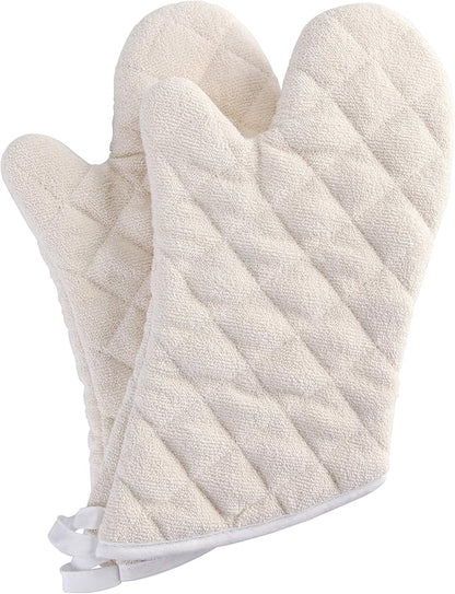 Terry Cloth Oven Mitts Heat Resistant to 482° F 15 Inch 100% Cotton Set of 2 by ARCLIBER