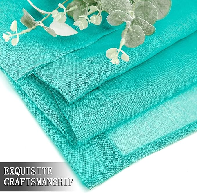Tollpiz Sheer Curtains Linen Textured Bedroom Curtain Sheers Light Filtering Rod Pocket Voile Curtains for Living Room, 54 x 63 inches Long, Aqua Blue, Set of 2 Panels