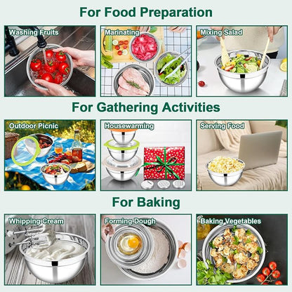 E-far Mixing Bowls with Lids and Graters, Stainless Steel Salad Mixing Bowl - Image 6