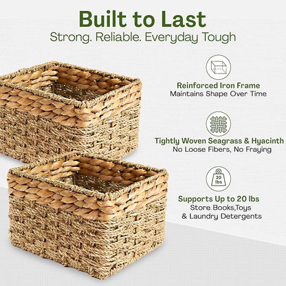 Small Wicker Baskets for Storage 2-Pack, Woven Baskets for Organizing Living - Image 3