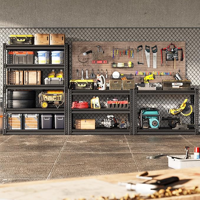 Adjustable Garage Storage Shelves, 48''W Garage Shelving Heavy Duty Loads 30000LBS, Metal Industrial Utility Shelf for Warehouse, Kitchen, Laundry Room,48" W x 24" D x 78" H,Black