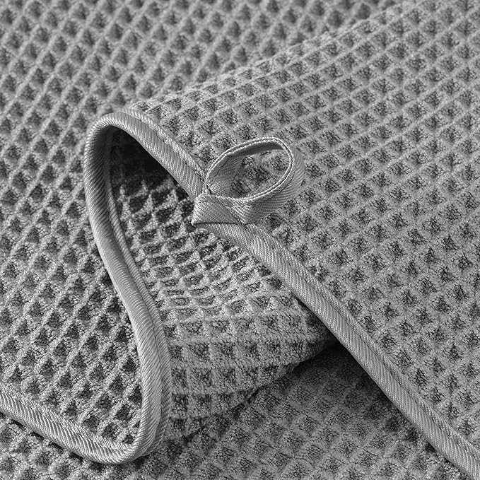 Microfiber Waffle Face Towels, 2 Pieces, Soft, Absorbent, Fast Drying, Lint Free (Gray)