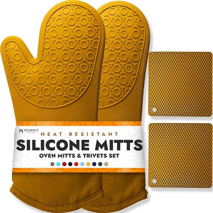 BPA-Free Soft Silicone 4 Piece Oven Mitts & Trivets Set by HOMWE