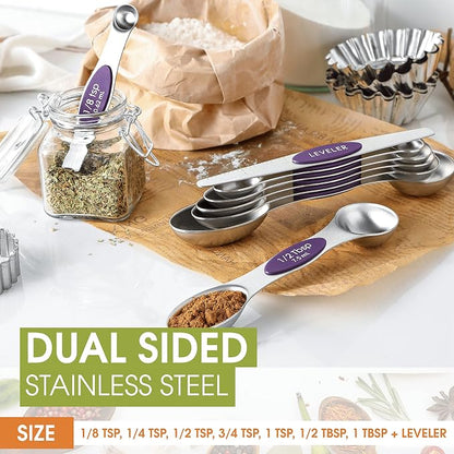 Spring Chef Purple Stainless Steel Magnetic Measuring Spoons Set of 8 - Image 4