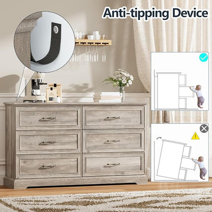 6 Drawer Dresser for Bedroom, Rustic Farmhouse Dresser - Image 6