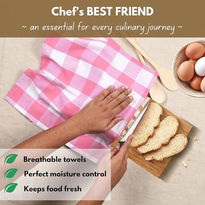 Native Fab Pink Checked Kitchen Towels 16"x26" - Image 2