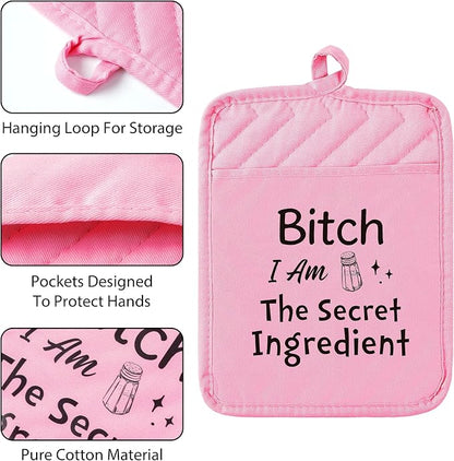 GROBRO7 6Pcs Funny Oven Mitts Pot Holders Baking Gift, I Am The Secret - Image 2