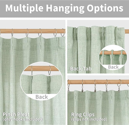 YoungsTex Sage Green Linen Curtains 90 Inch Length Living Room, Textured Semi - Image 5