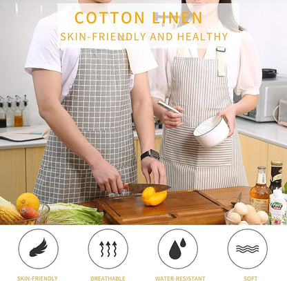 Tosewever 2 Pieces Kitchen Cooking Aprons, Waterproof Linen Adjustable Bib - Image 2