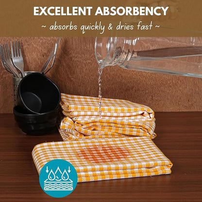 Native Fab 4 Pack Yellow Gingham Cotton Dish Towels 16"x26" - Image 4