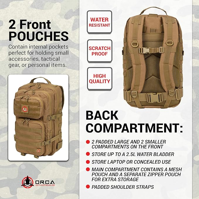 Backpack 40L Large Military 1 to 3 Day Molle Assault Pack Rucksack Army Bag