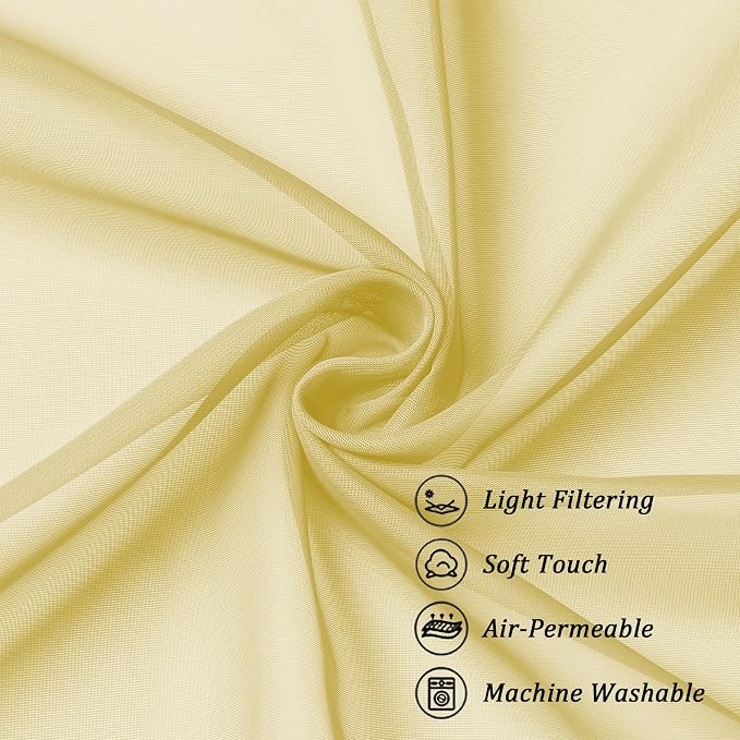 Chyhomenyc Yellow Sheer Curtains 63 Inch Length 2 Panels, Light Filtering Airy - Image 8