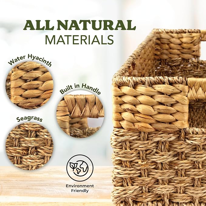 Medium Wicker Basket for Storage, Seagrass and Hyacinth Woven Baskets for Décor - Image 6