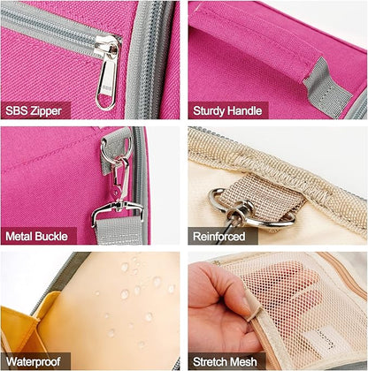 Extra Large Toiletry Bag for Women and Men, 6 Organizer Compartments, Holds Full Size Shampoo, with Hanging Hook Cosmetic Bag, Travel Makeup Bag, Bathroom Water-resistant Toiletries Bag, Rose Red