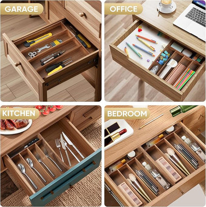 Silverware Organizer, 10 Inch Utensil Organizer Kitchen Drawer Organizer Acacia - Image 6