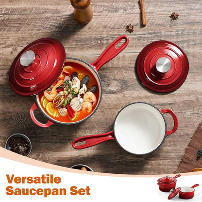 Homikit 1 QT & 2 QT Saucepan Set, Enameled Cast Iron Saucepan - Image 7