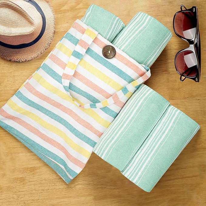 HILLFAIR Cotton Turkish Beach Towels, Quick Dry Lightweight Sand Free Peshtemal Towel for Bath Swim Yoga Spa Travel, Beach Accessories, Oversized Cotton Turkish Towels (39 x 72 inch- 4 Pack Mint Blue)