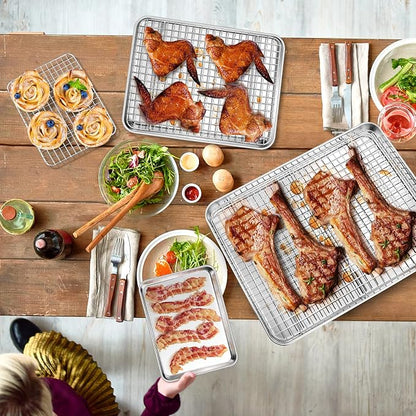 P&P CHEF 16 + 12.5 + 9 Inch Baking Sheet and Rack Set, Stainless Steel Cookie - Image 7