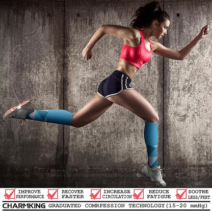 CHARMKING Compression Socks for Women & Men Circulation (3 Pairs) 15-20 mmHg is Best Support for Athletic Running Cycling