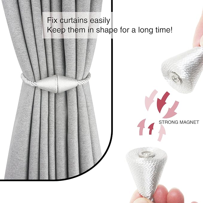 2 Pack Magnetic Curtain Tiebacks Rope Modern Handmade Curtain Tie Backs - Image 2