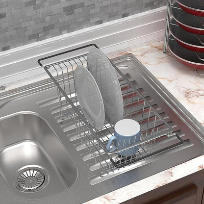 Simple Houseware Over Sink Counter Top Stainless Steel Dish Drainer Drying Rack - Image 4