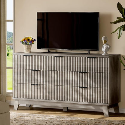 Fluted Dresser with 7 Drawers, Wooden Dresser TV Stand, Wood Closet Clothes - Image 7