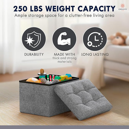 Ornavo Home Small Storage Ottoman, Foldable Collapsible Rectangle Linen Ottoman - Image 7