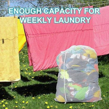 Laundry Bags, Mesh Heavy Duty 24" x 36" with Drawstring Closure, 3-Pack, Black