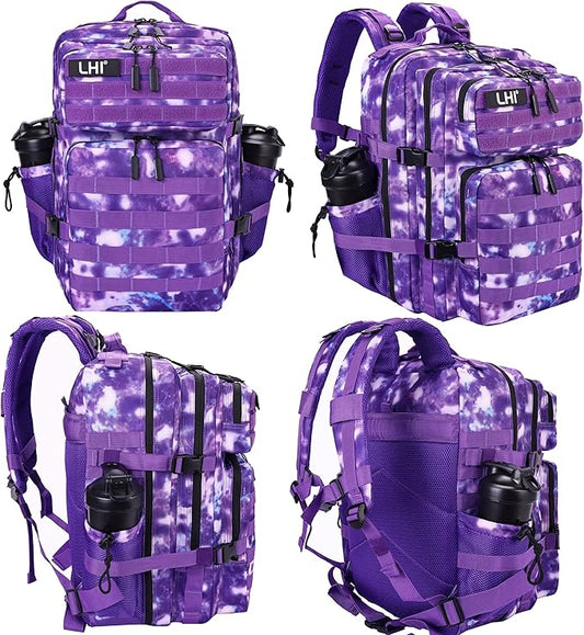 LHI Military Tactical Backpack for Men and Women 45L Army 3 Days Assault Pack Bag Large Rucksack with Molle System - Purple Camo