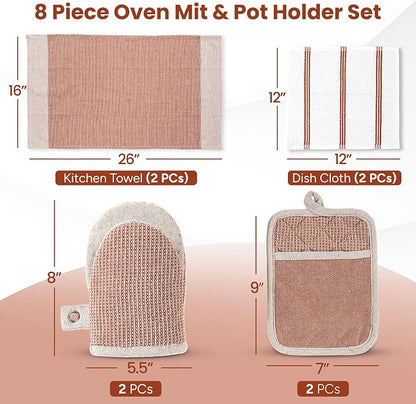 Casa Platino Potholders for Kitchens, 8-Piece – 500°F Heat Resistant Oven Mitts - Image 2