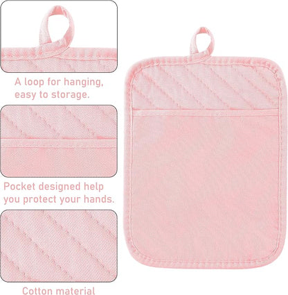GROBRO7 6Pcs Cotton Oven Mitts and Pot Holders Set Heat Resistant Hot Pads - Image 4