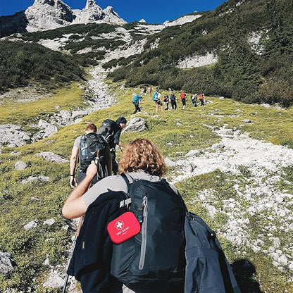 Mini First Aid Kit - 120 Piece Small Waterproof Hard Shell Medical Kit for Car, Home, Office, Travel, Camping, Sports, Outdoor, School - Emergency First Aid Supplies and Survival Kit (Red)