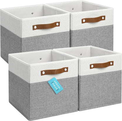 OrganiHaus 11x11 Fabric Cubes Storage Bins Set of 4, Foldable Collapsible by OrganiHaus