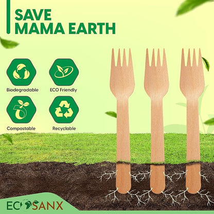 ECOSANX® 300 PCs Wooden forks for eating 6.5" Splinter Free Compostable Forks - Image 7