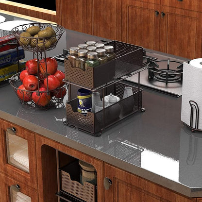 SIMPLE HOUSEWARE 2 Tier Sliding Cabinet Basket Organizer Drawer - Image 5
