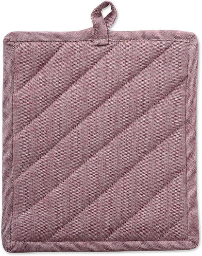 DII 100% Cotton Solid Chambray Kitchen Set, Potholders, Barn Red, 2 Piece - Image 3